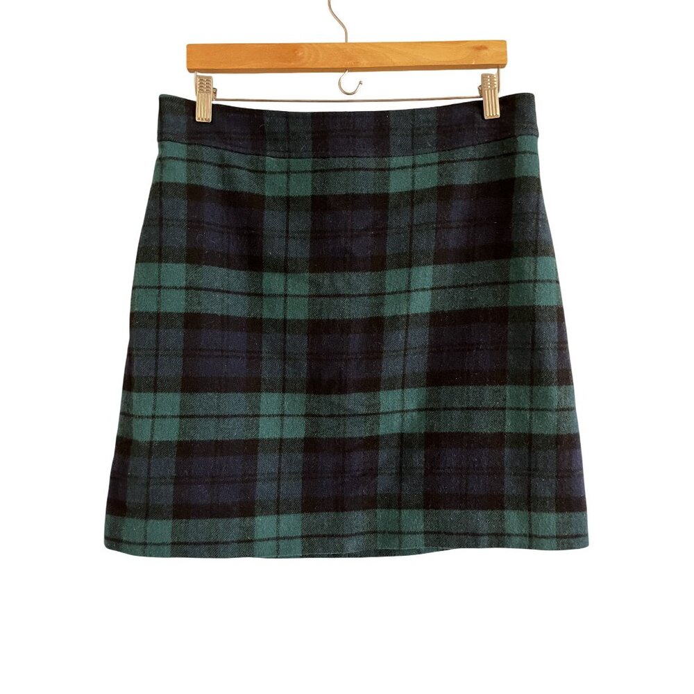 J.Crew Wool Tartan Mini Skirt Blue 12 Plaid Academia Schoolgirl Grunge Luxury